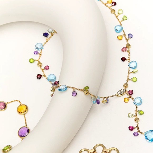 Marco Bicego Paradise 18K Yellow Gold Diamond & Gemstone Lariat Necklace 17" - Picture 2 of 10